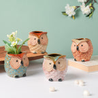 Colossal White Ceramic Owl Planter With Wooden Coaster