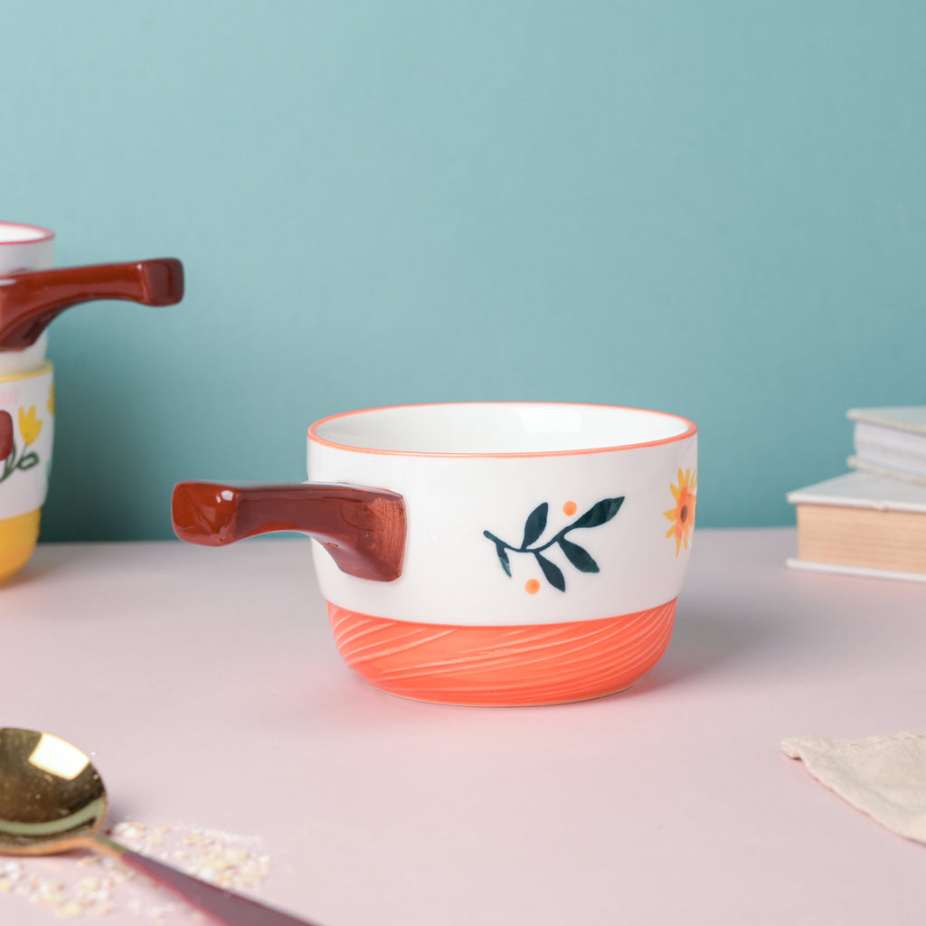 Bloom Orange Ceramic Pot With Handle