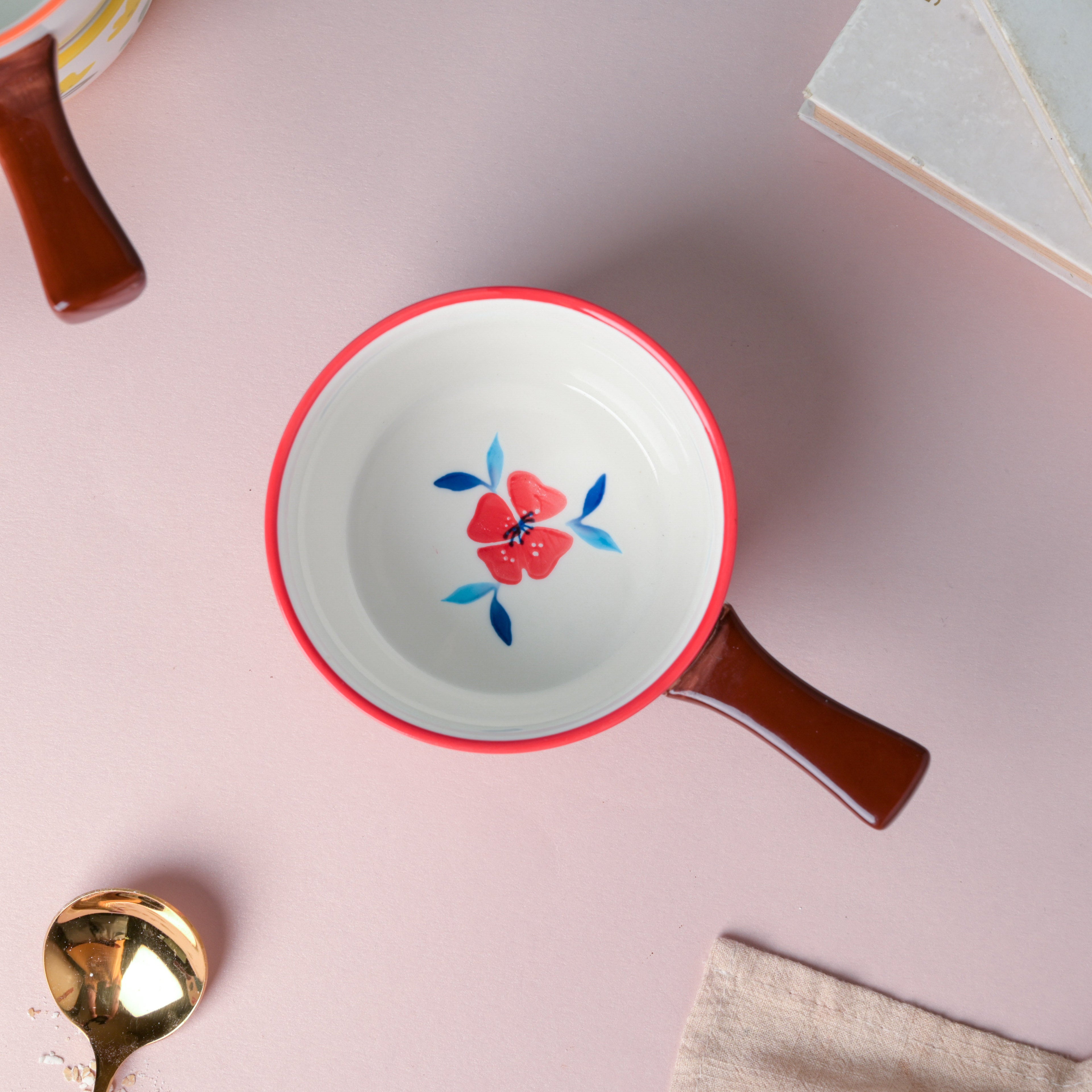 Bloom Red Ceramic Pot With Handle