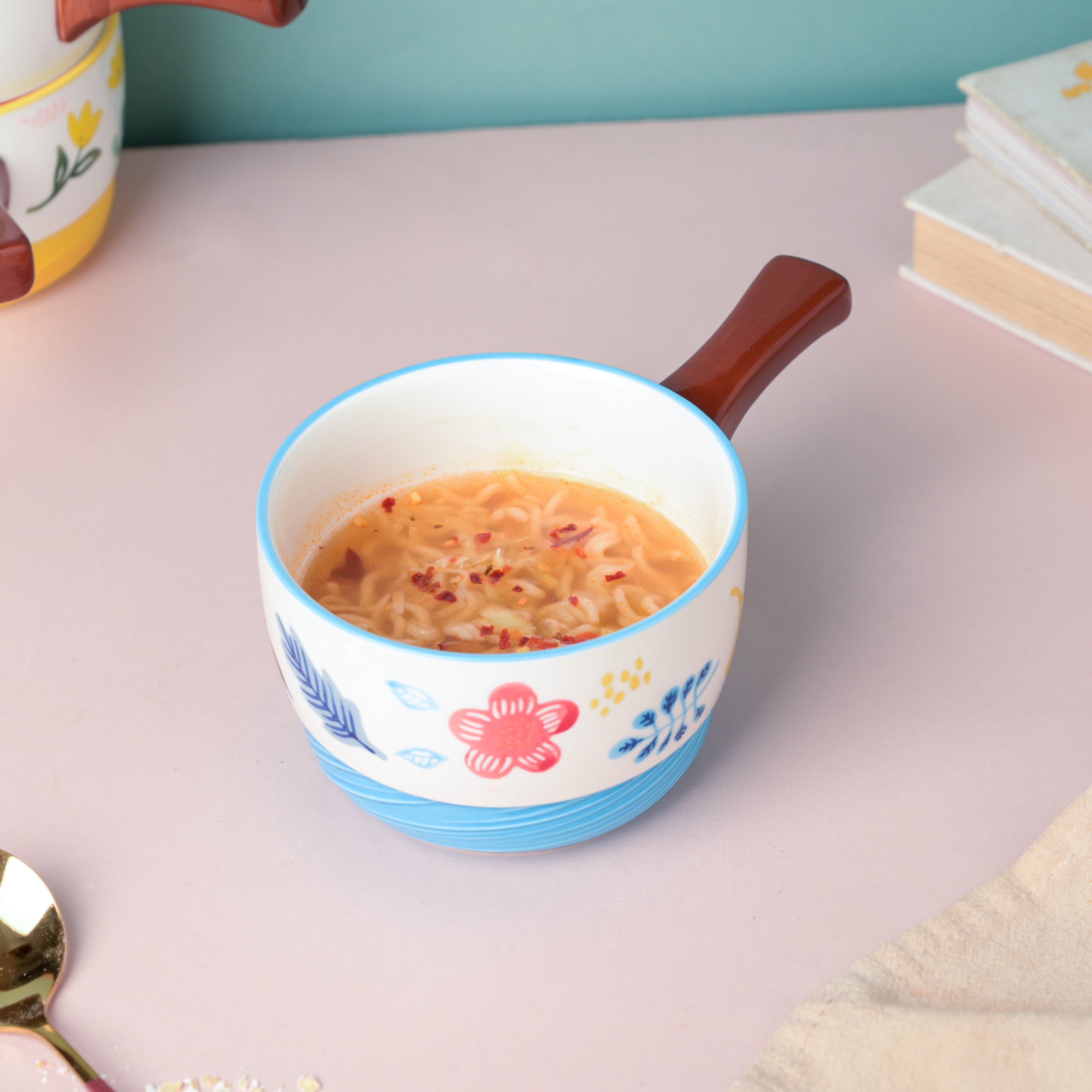 Bloom Blue Ceramic Pot With Handle