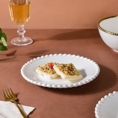 Scalloped Snack Plate White 8 Inch