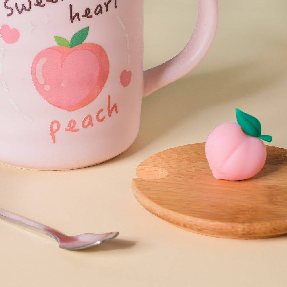 Morning Tea Mug Sweet Peach With Lid And Spoon Pink 350 ml