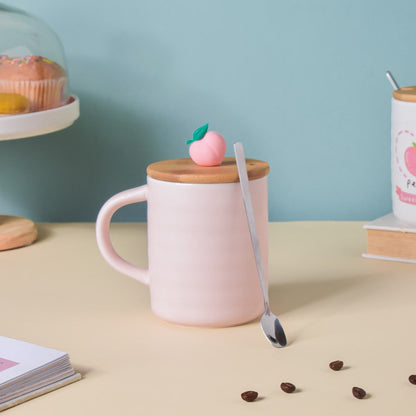 Morning Tea Mug Sweet Peach With Lid And Spoon Pink 350 ml