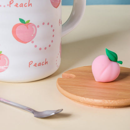 Morning Tea Mug Peach Patterned With Lid And Spoon 350 ml