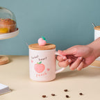 Morning Tea Mug Sweet Peach With Lid And Spoon Pink 350 ml