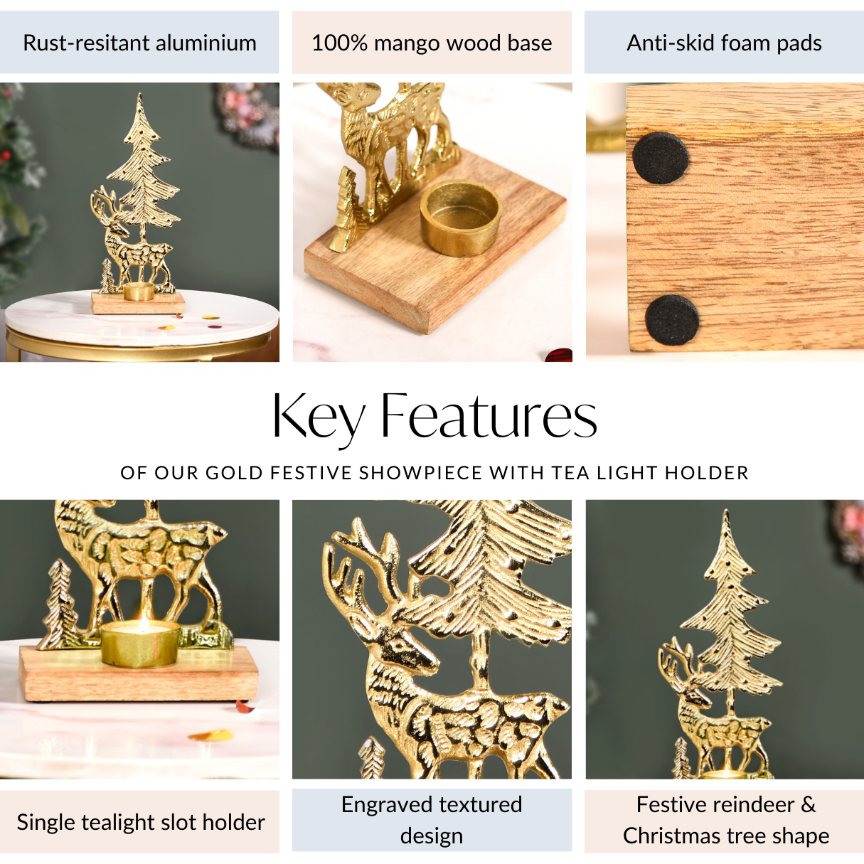 Gold Reindeer Showpiece With Tea Light Holder