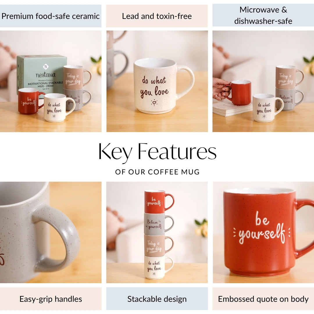 Daily Motivation Quotes Stackable Mugs Set Of 4 280ml