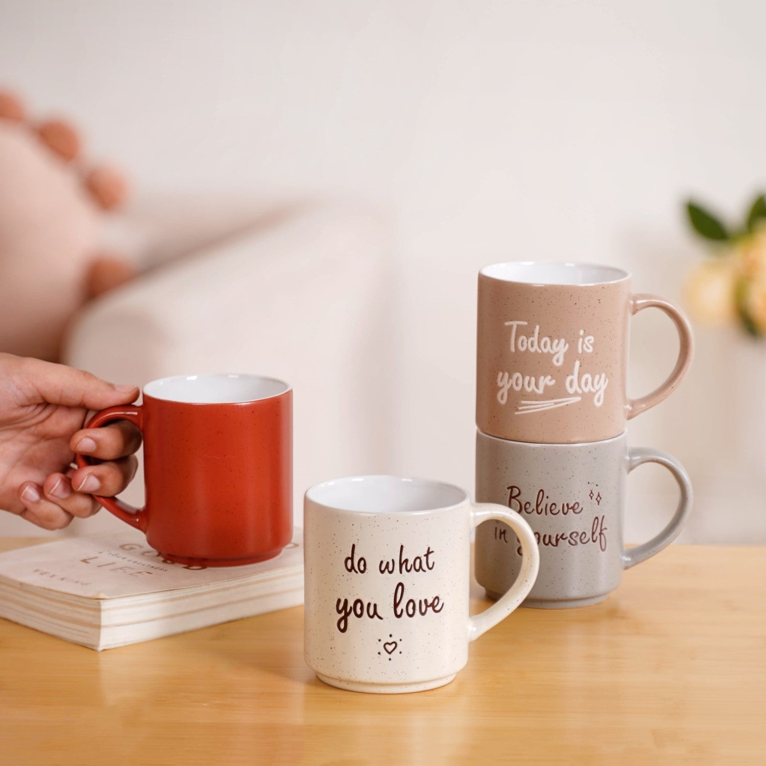 Daily Motivation Quotes Stackable Mugs Set Of 4 280ml