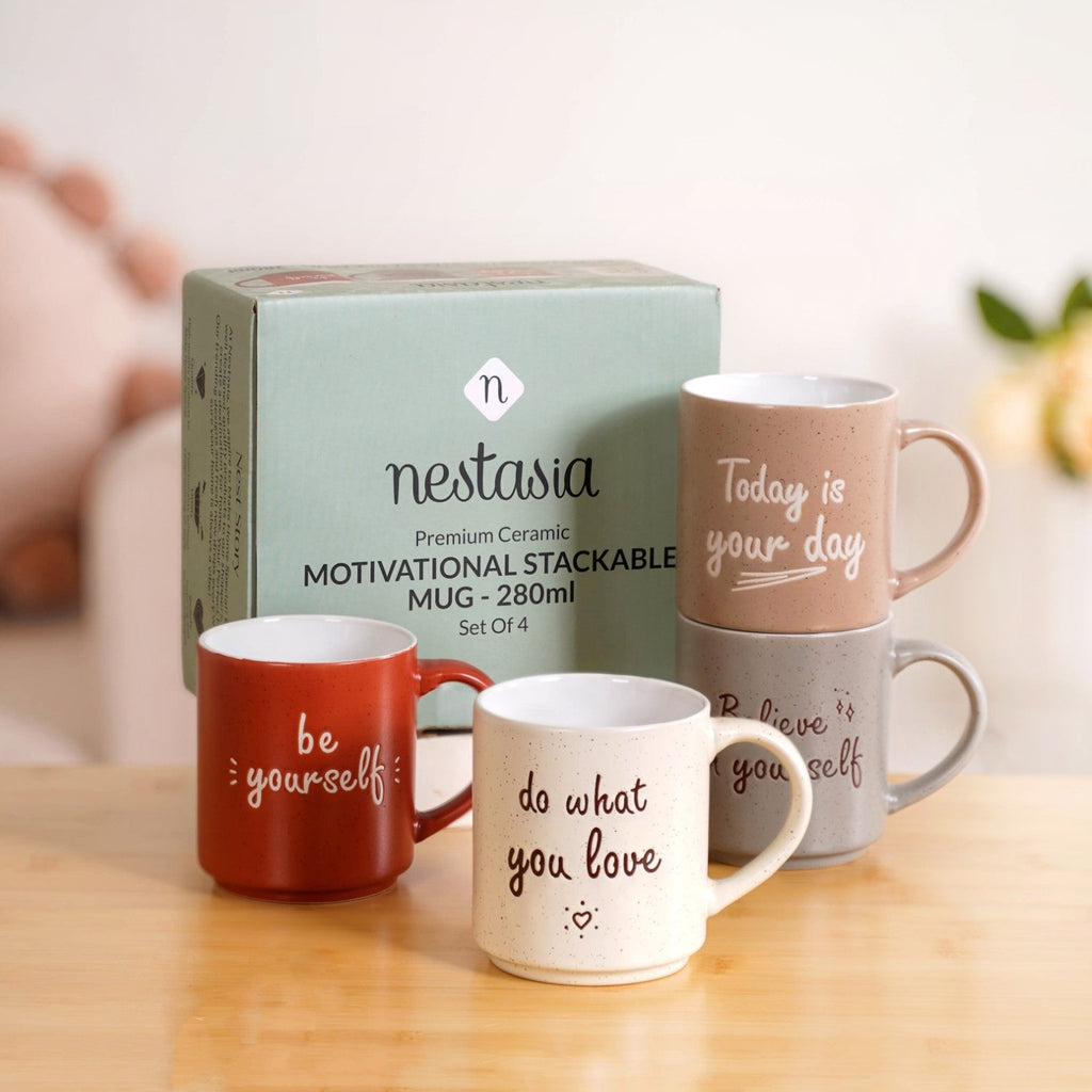 Daily Motivation Quotes Stackable Mugs Set Of 4 280ml