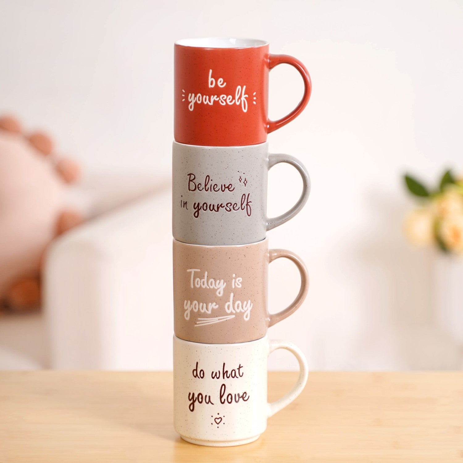 Daily Motivation Quotes Stackable Mugs Set Of 4 280ml