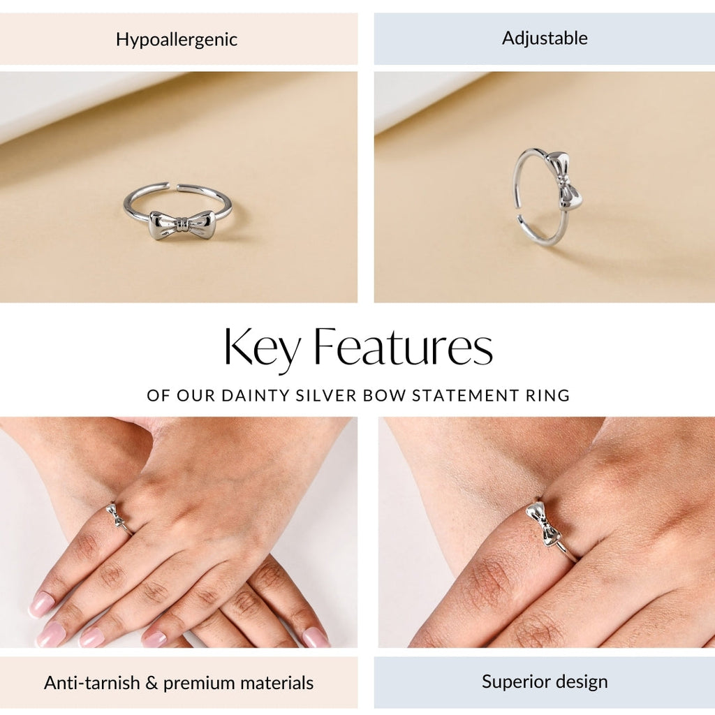 Dainty Silver Bow Statement Ring
