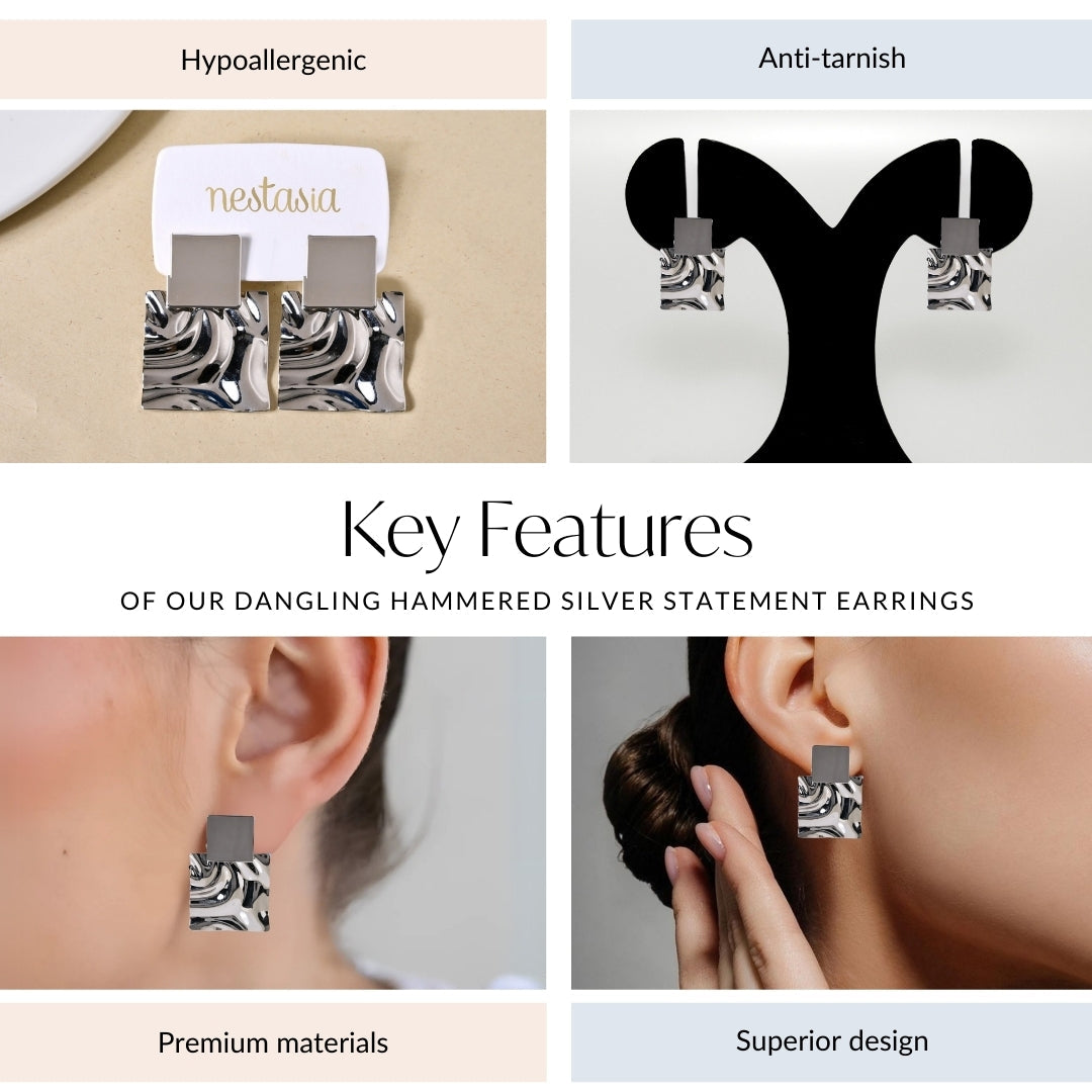 Dangling Hammered Silver Statement Earrings