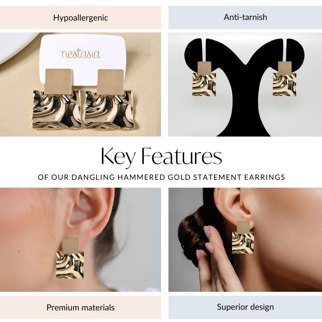 Dangling Hammered Gold Statement Earrings