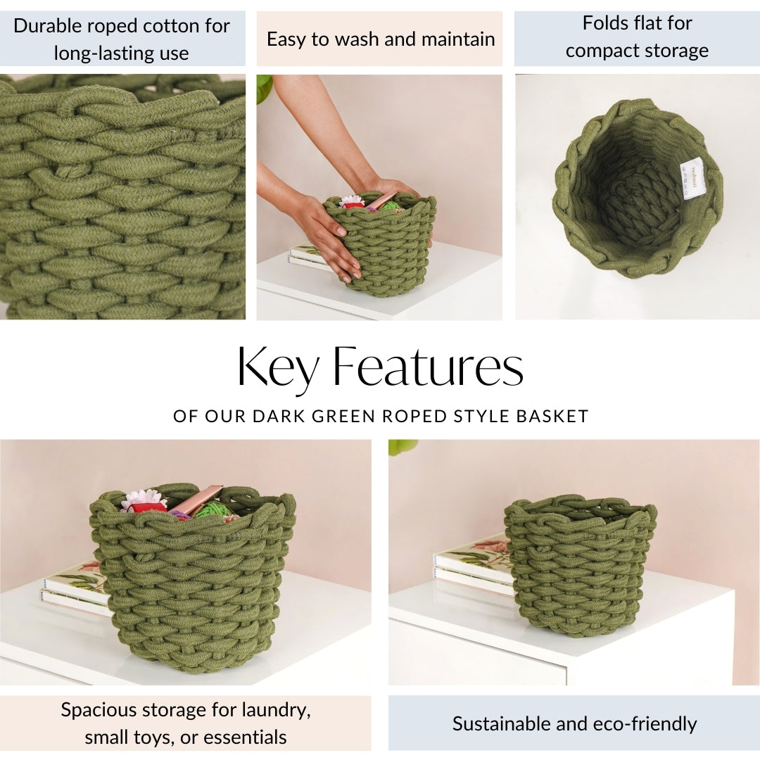 Dark Green Roped Style Basket 15cm