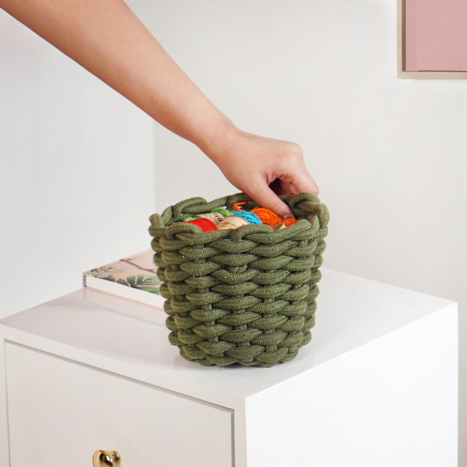 Dark Green Roped Style Basket 15cm