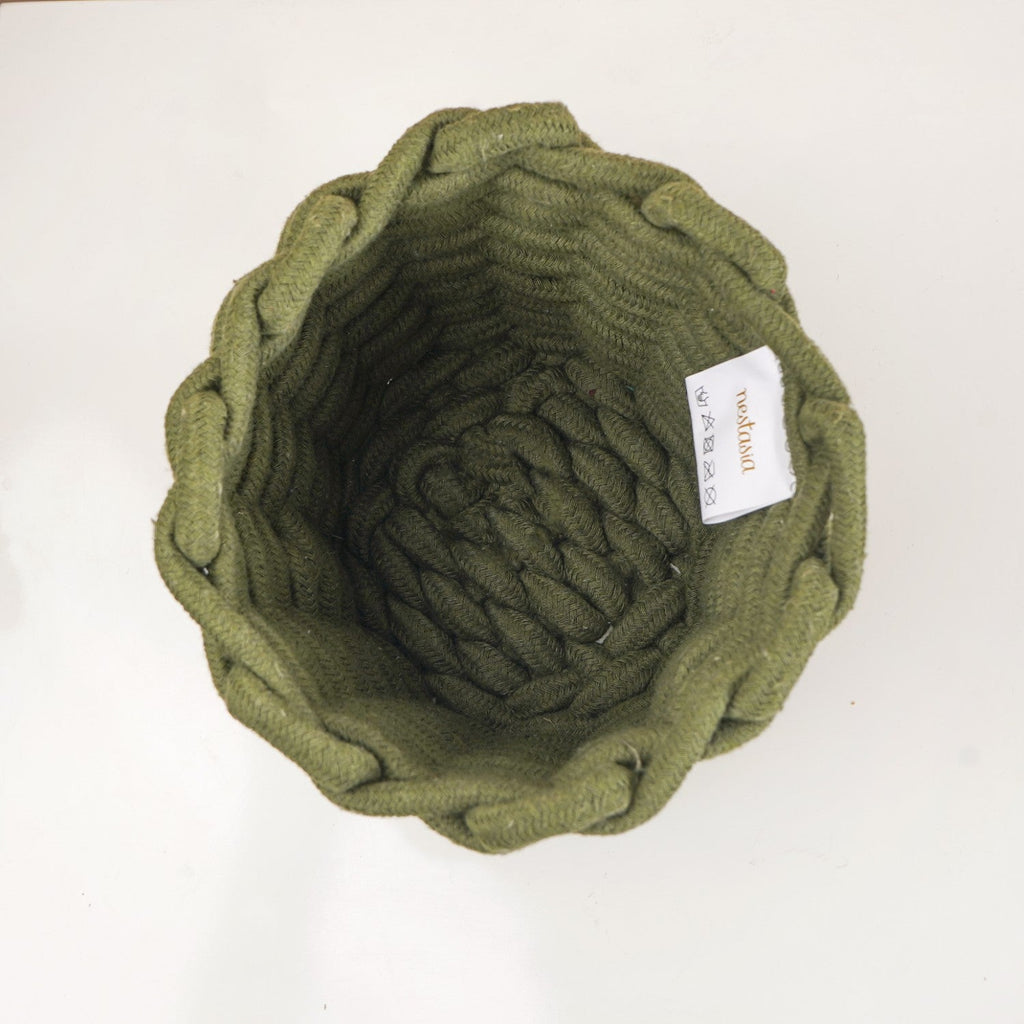 Dark Green Roped Style Basket 15cm
