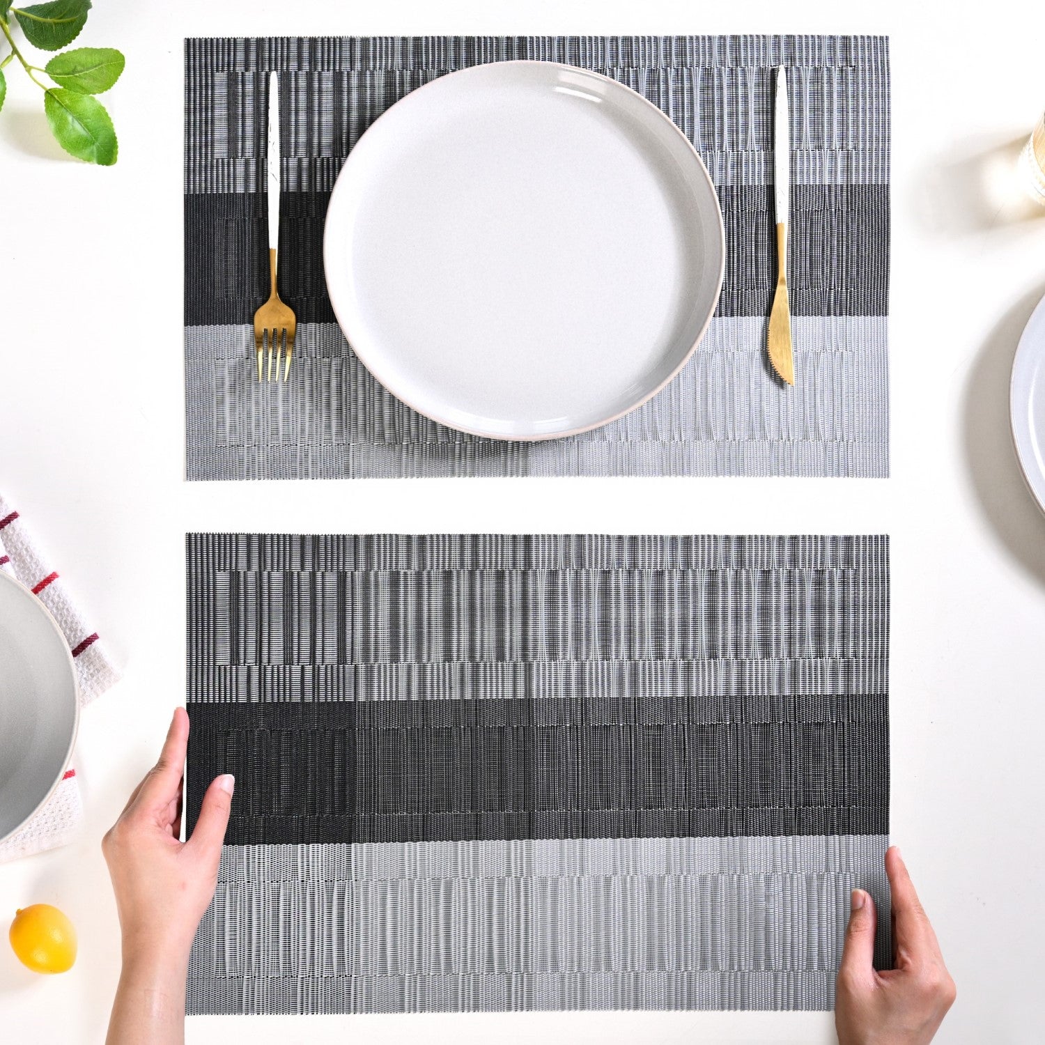 Dark Grey And Black Mat Set Of 6