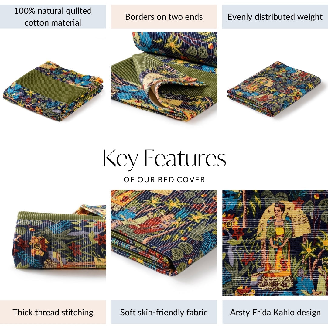 Frida Kahlo Inspired Quilted Cotton Bedcover 250x220cm