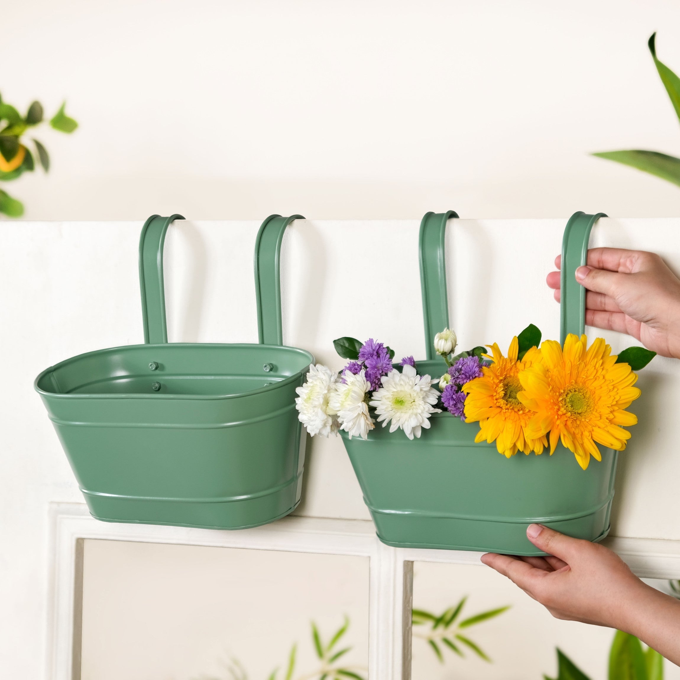 Decorative Hanging Planter Sage Green Set Of 2