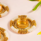 Decorative Pearl Gold Beaded Tealight Holders Set Of 6