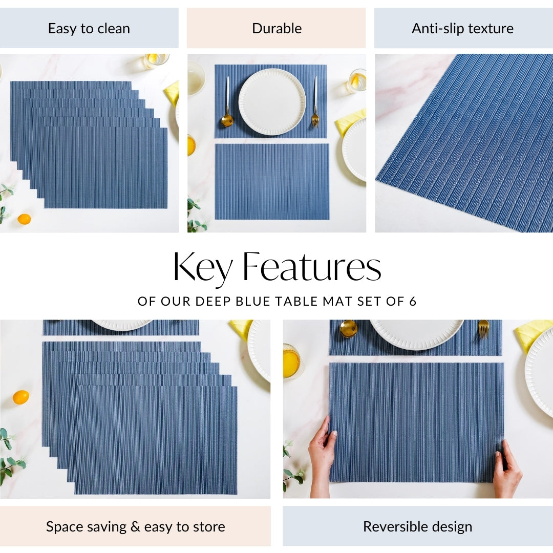 Deep Blue Dinner Table Mat Set Of 6