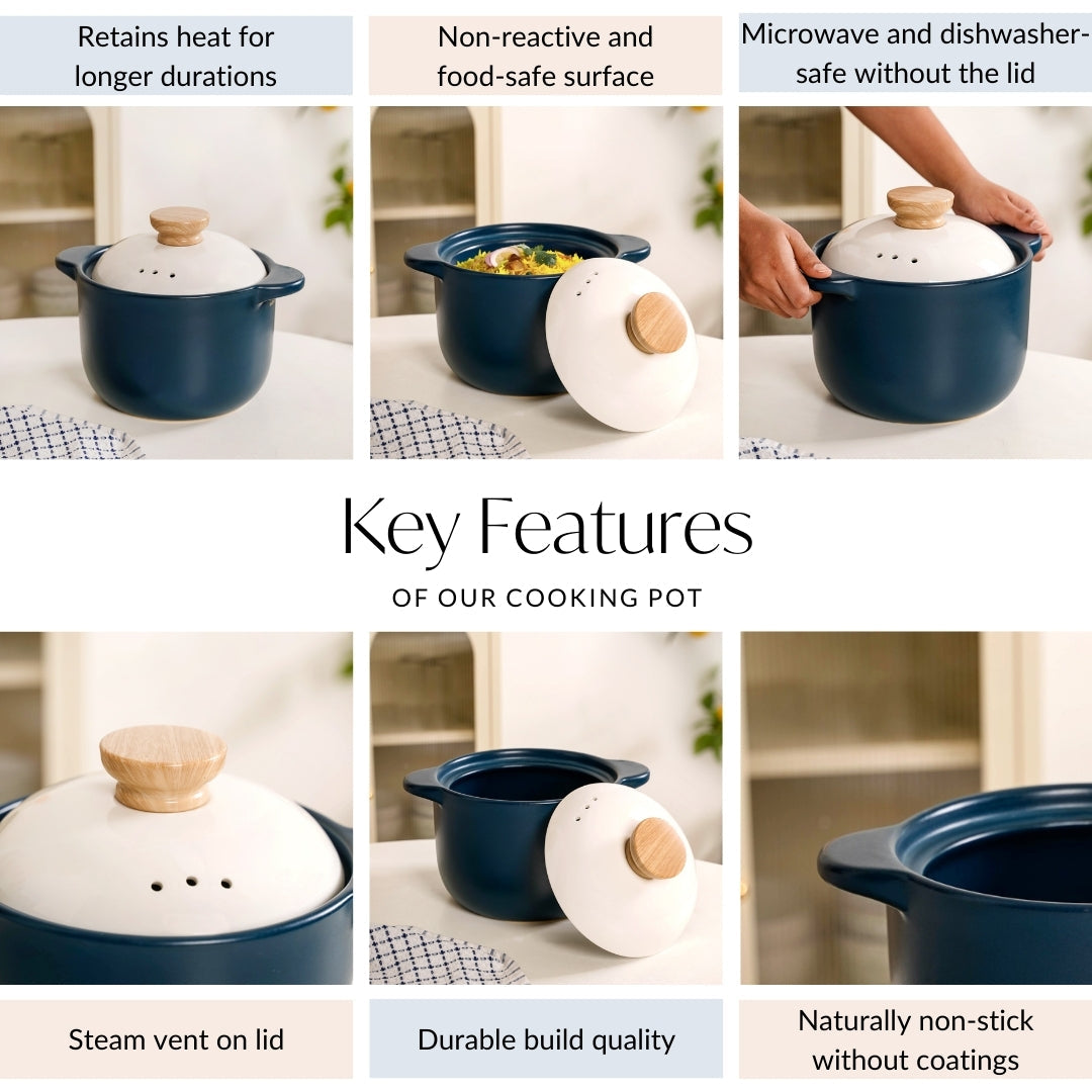 Cera Deep Ceramic Stew Pot Teal 3700ml