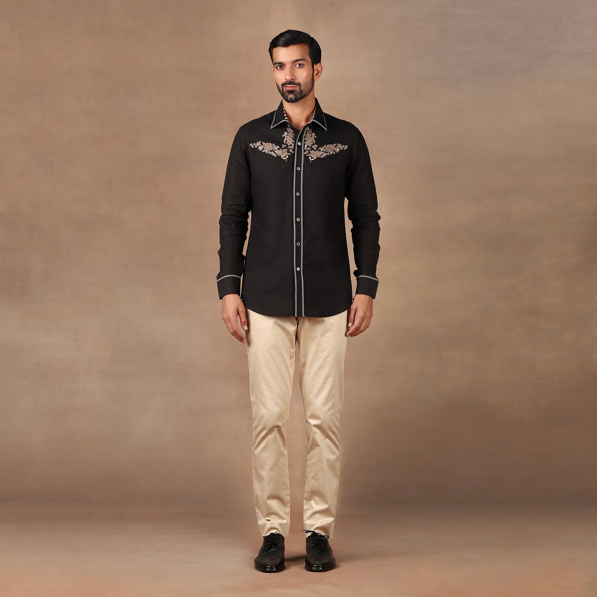 Deep Black Embroidered Shirt | MURAQQA