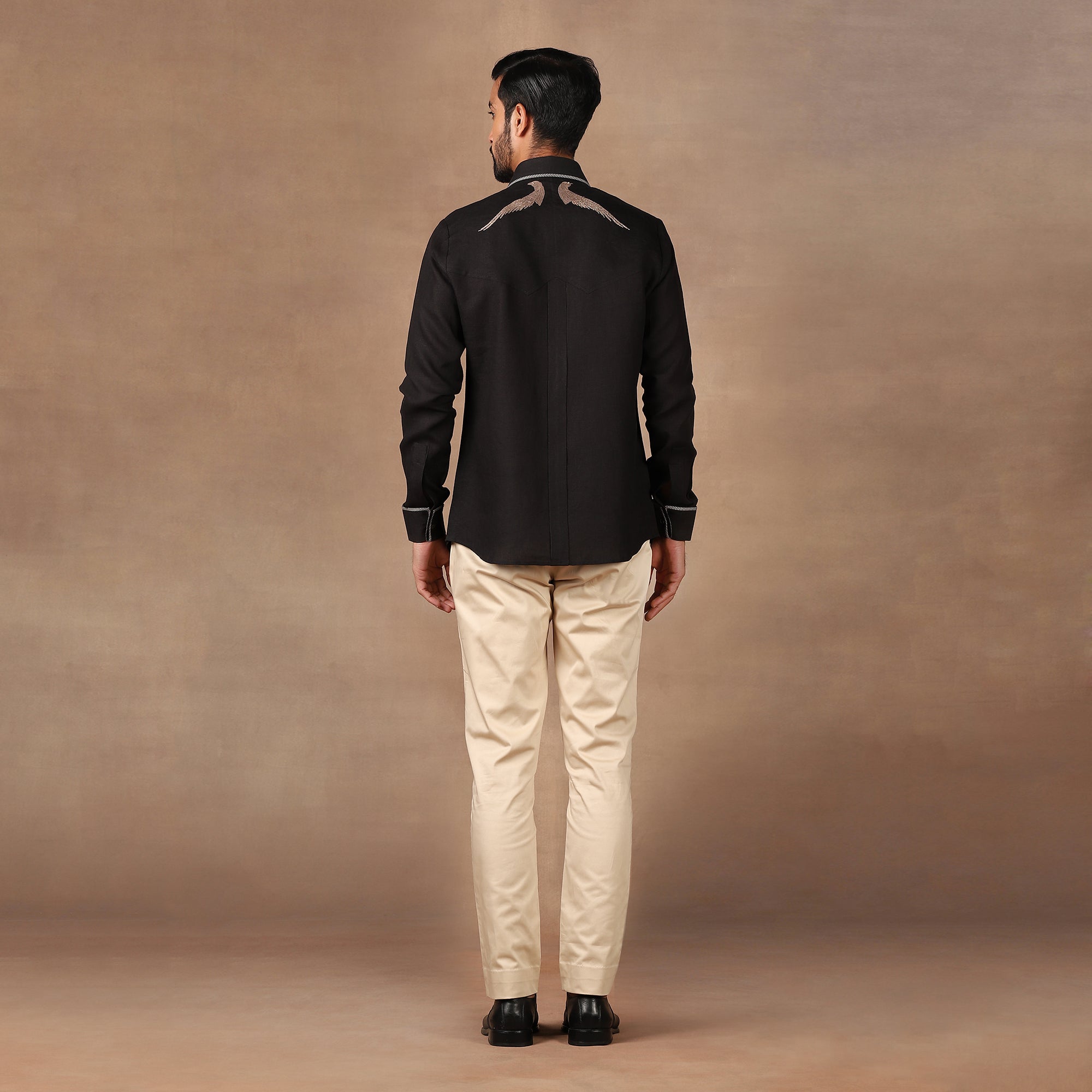 Deep Black Embroidered Shirt | MURAQQA