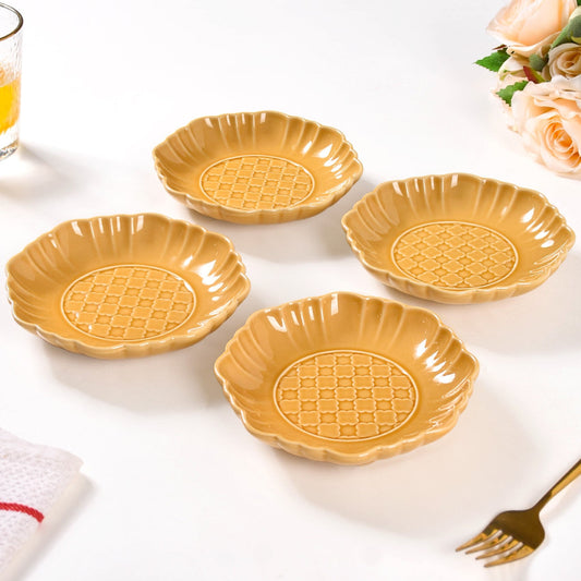 Moroccan Motif Dessert Plate Set Of 4 Yellow Ochre 6 Inch