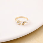 Dewdrop On Leaf Pearl Accent Ring Gold