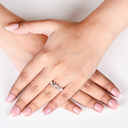 Dewdrop On Leaf Pearl Accent Ring Silver