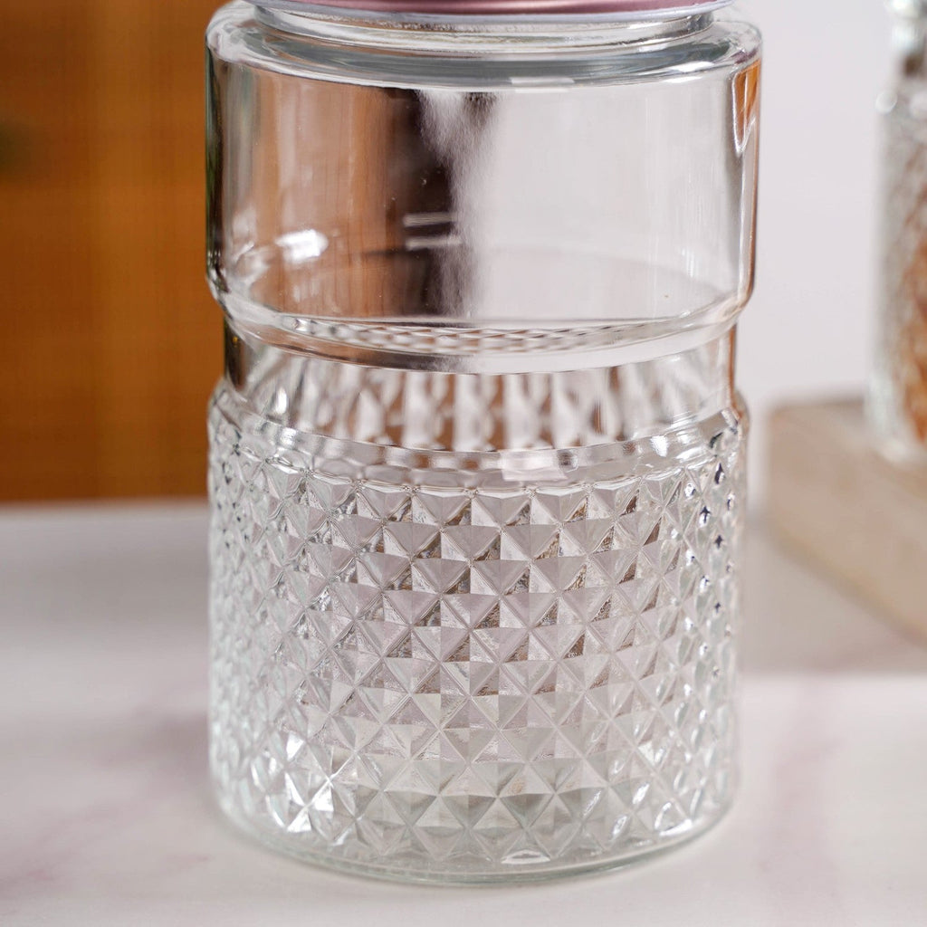 Diamond Embossed Storage Glass Jars With Lids Set Of 4 1000ml