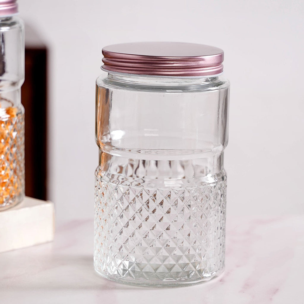 Diamond Embossed Storage Glass Jars With Lids Set Of 4 1000ml
