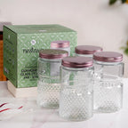 Diamond Embossed Storage Glass Jars With Lids Set Of 4 1000ml