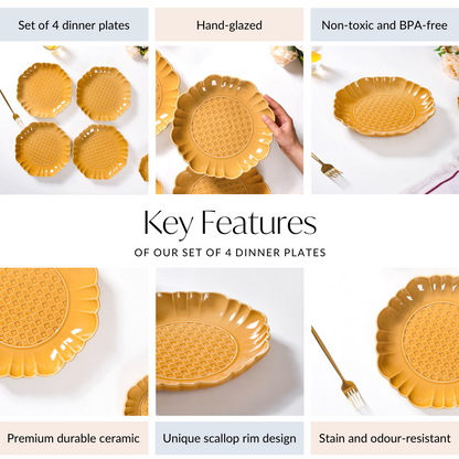 Scalloped Moroccan Dinner Plate Set Of 4 Yellow Ochre 10 Inch