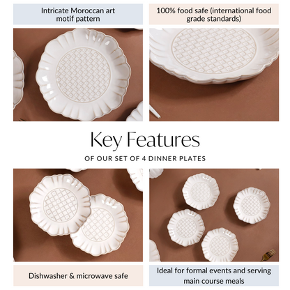 Luxury Ceramic Stoneware Dinner Plate Set Of 4 Ivory 10 Inch