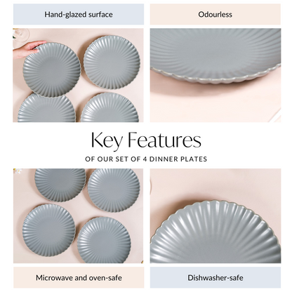Grey Scallop Dinner Plates Set Of 4 10 Inch