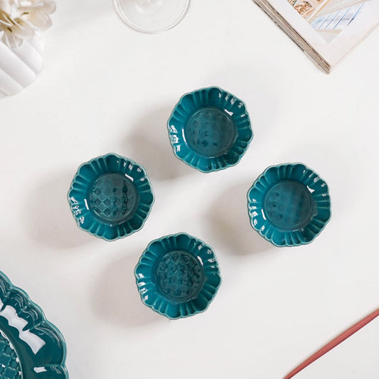 Exquisite Moroccan Scallop Rim Dip Bowls Dark Green Set Of 4 50ml