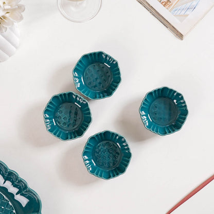 Exquisite Moroccan Scallop Rim Dip Bowls Dark Green Set Of 4 50ml