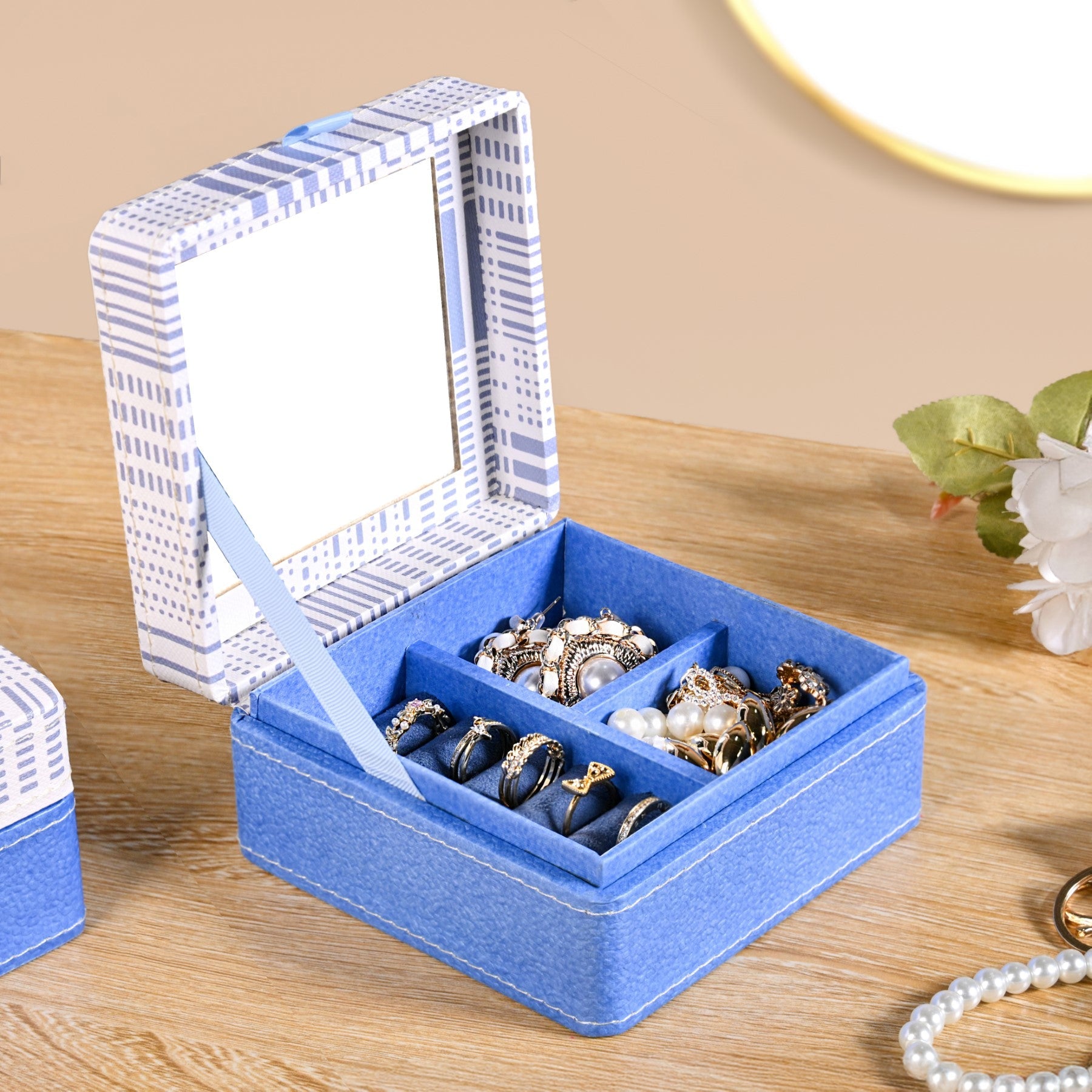Dots And Dash Multi Section Jewellery Box With Mirror