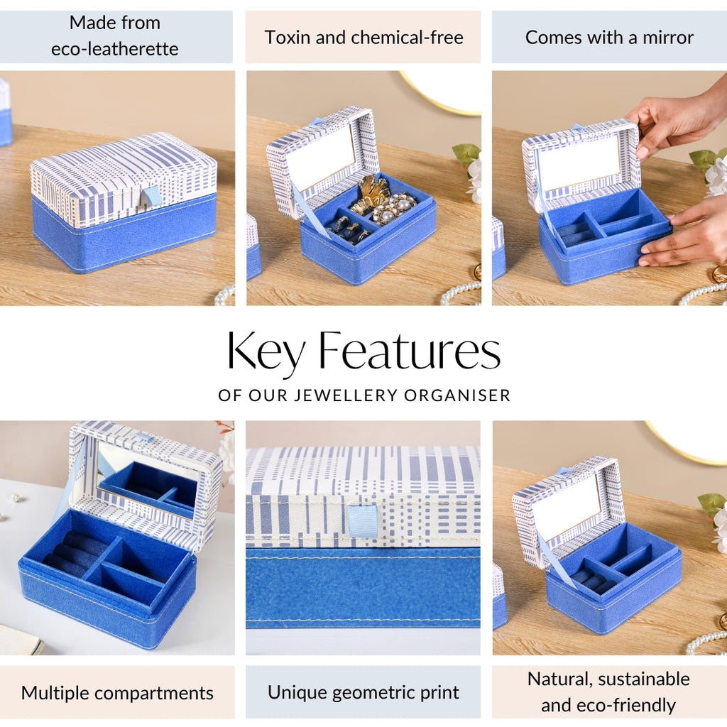 Dots And Dash Portable Jewellery Box With Mirror