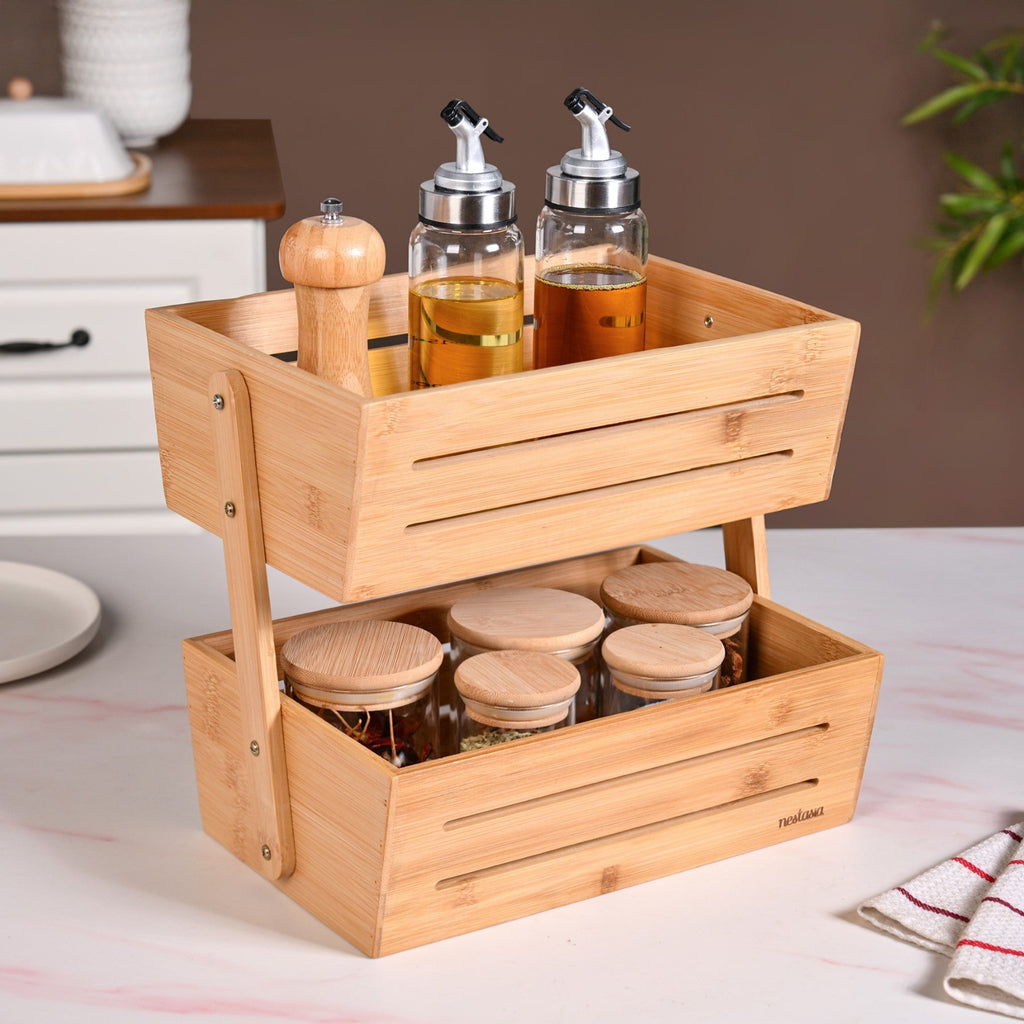 Double Tier Bamboo Storage Basket