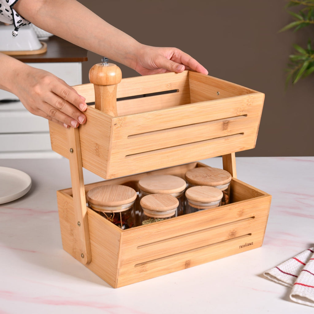 Double Tier Bamboo Storage Basket