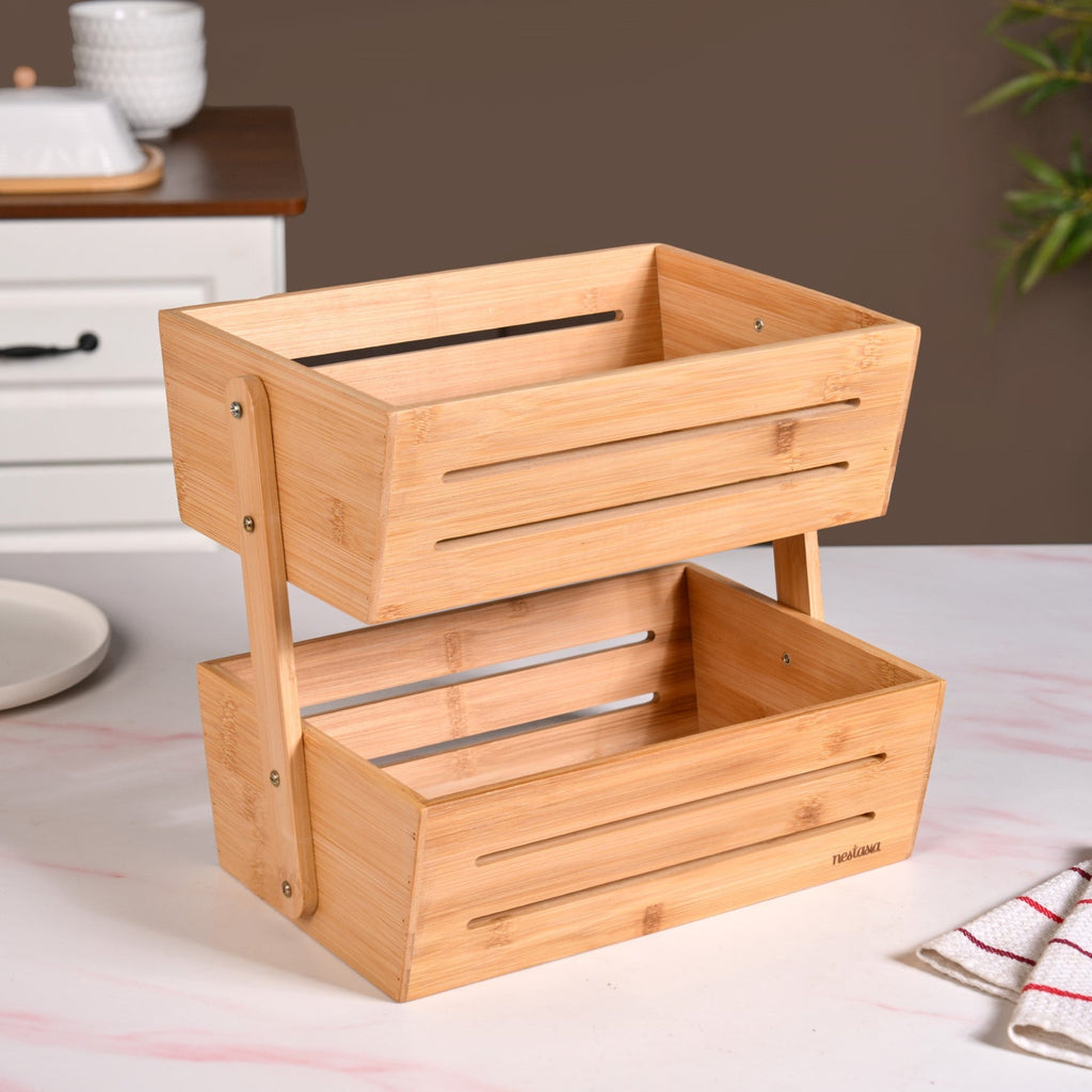 Double Tier Bamboo Storage Basket