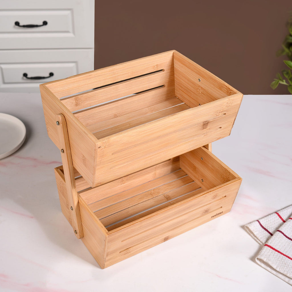 Double Tier Bamboo Storage Basket
