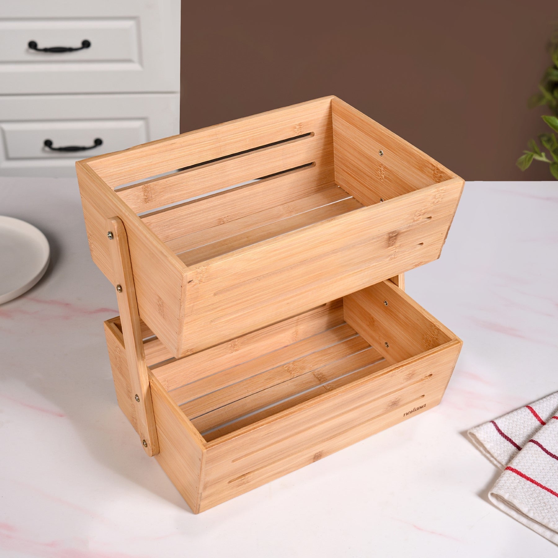 Double Tier Bamboo Storage Basket