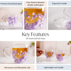 Lavender Flowers Inside Double Walled Coffee Mug Set Of 2 250ml
