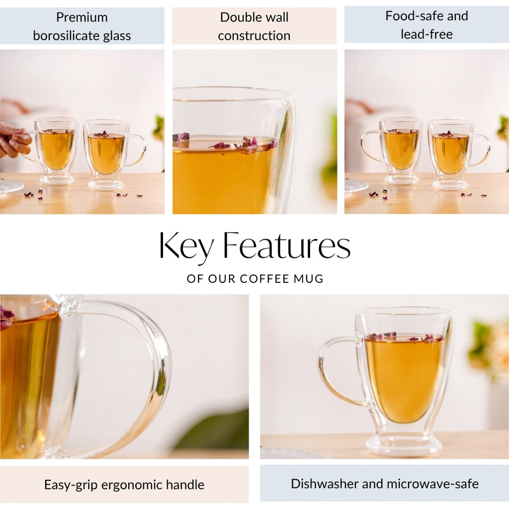 Double Walled Glass Irish Coffee Mug Set Of 2 350ml