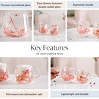 Real Flower Inside Double Wall Glass Cup Set Of 2 180ml