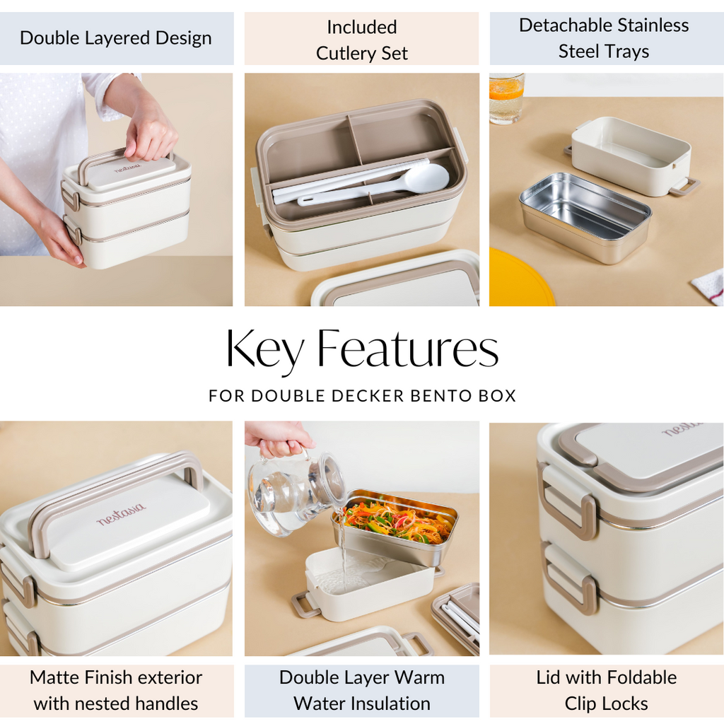 Ninja Airtight Double Decker Bento Lunch Box Matte Beige 2000ml